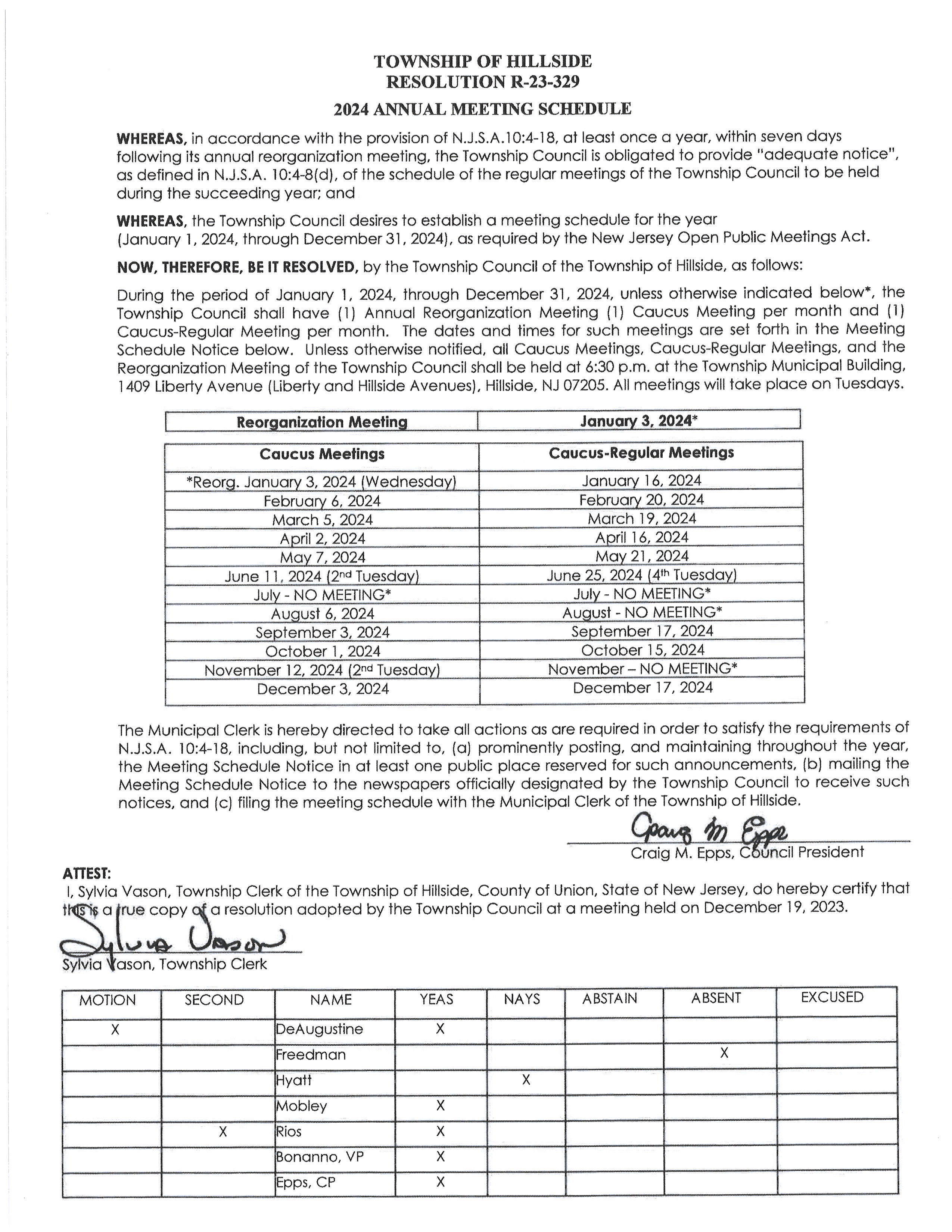 Township Clerk’s Office The Township of Hillside